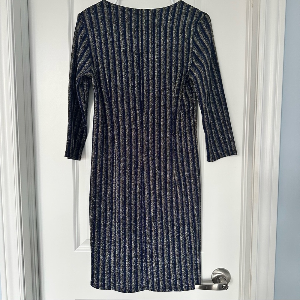 Black, Gold, and Blue Cocktail Dress, 3/4 Sleeve, date night dress - Picture 8 of 11